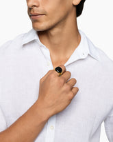 Chevron Signet Ring in 18K Yellow Gold with Black Onyx, 18mm